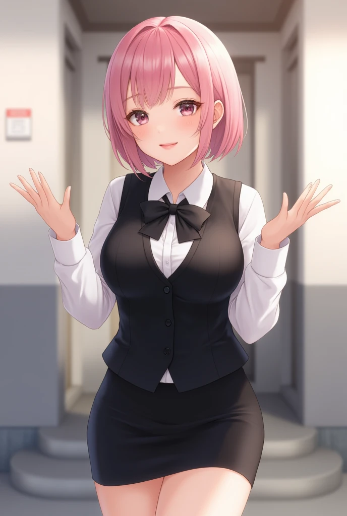 Cyberpunk fox, Beautiful light and shadow on the beautiful face with light pink hair、Ambient lighting on the beach、Ultrafine fur、Volumetric lighting is very detailed,Highest quality furry art,Extra large breasts,business attire