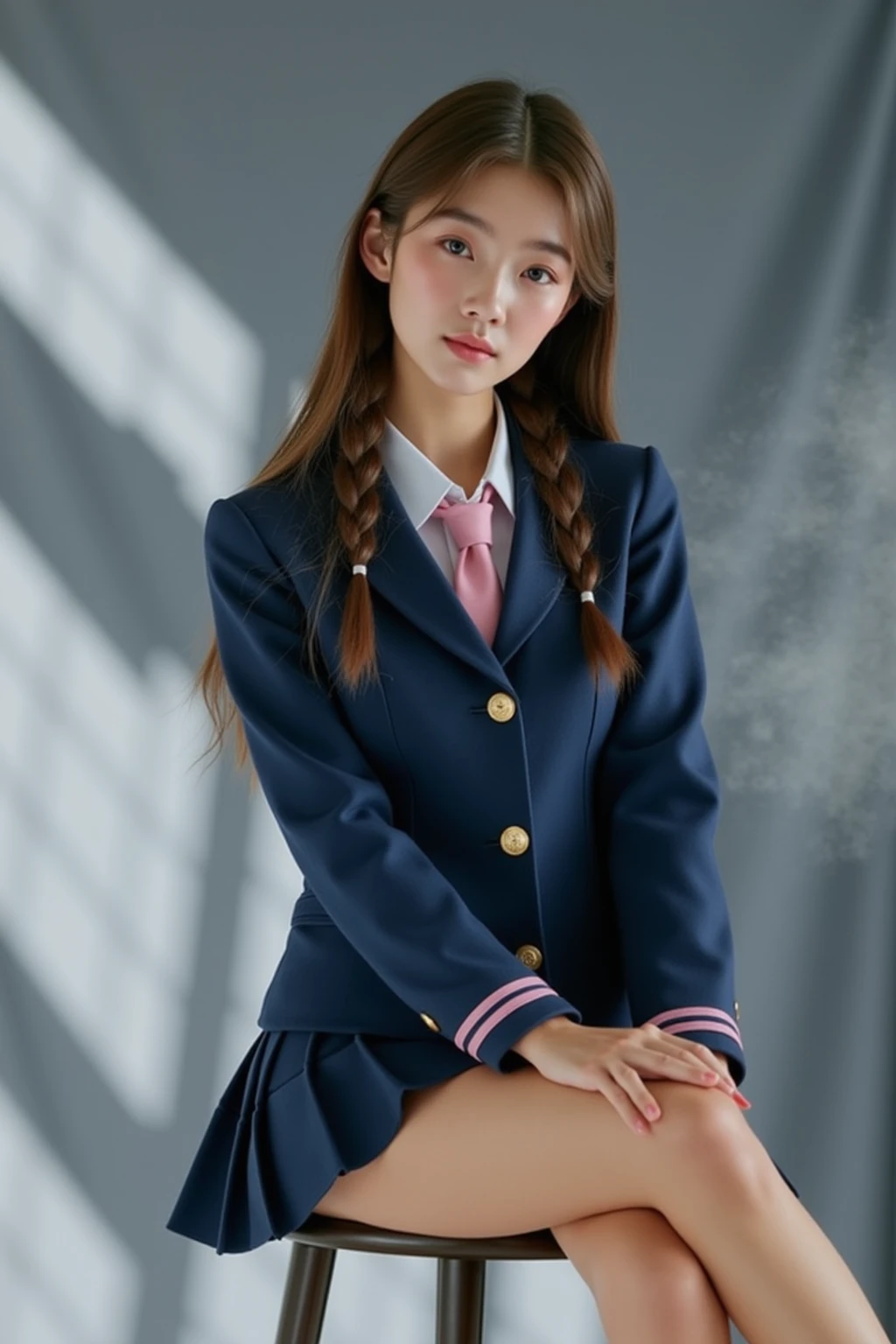 ulzzang-6500-v1.1, (Raw photo:1.2), (Photorealistic:1.4), Beautiful detailed girl, Very detailed eyes and face, Beautiful detailed eyes, Ridiculous, Incredibly ridiculous, Huge file size, Ultra detailed, High Definition, Very detailed, Best quality, Masterpiece, Kemomimi, ((Japan Girls' High School Uniform)), Illustration, Very detailed, CG, Unification, 8k wallpaper, amazing, fine detail, masterpiece, best quality, highly detailed cg uniform 8k wallpaper, face light, movie lighting, 1 girl, 16 years old, (without panties)), (with glasses), (dynamic pose))), (camel toe), (half), (bent knees and legs sitting))