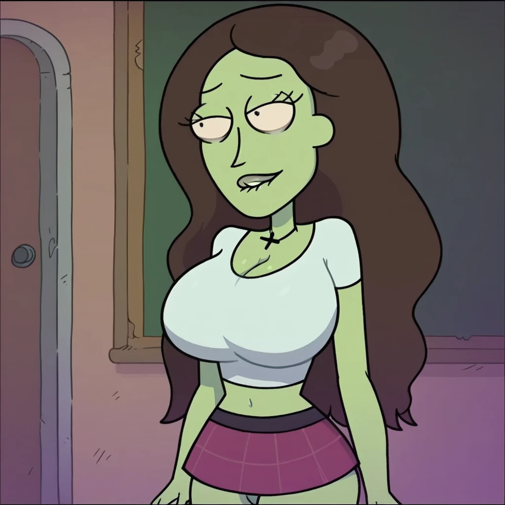score_9, score_8_up, score_7_up, shaded BREAK 1futanari and 1girl, futanari Bonnie having sex with Shego, red hair, shiny black eyes, white skin, thick black slave collar around neck, long hair, black hair, red eyes, white skin, long hair, v-shaped eyebrows, smug, looking at viewer, topless, bottomless, fully naked, fully nude, girl bouncing on futanari's lap, squirting liquid, penetration from behind, huge penis penetrating vagina from behind, sex scene, vagina spread by huge penis from behind girl, vagina leaking liquid, blushing, screaming from ecstasy, tongue out, eyes looking up in climax, hand squeezing breast, fingers squeezing breast, fingers teasing nipple, pulling nipple, bodies touching, large breasts, huge breasts, round full breasts, super thin waist, heart shaped hips, kissing, Bonnie's penis penetrating Shego's vagina, Shego straddling Bonnie while being penetrated, sexual intercourse, sensual scene, outdoors, sunset, balcony