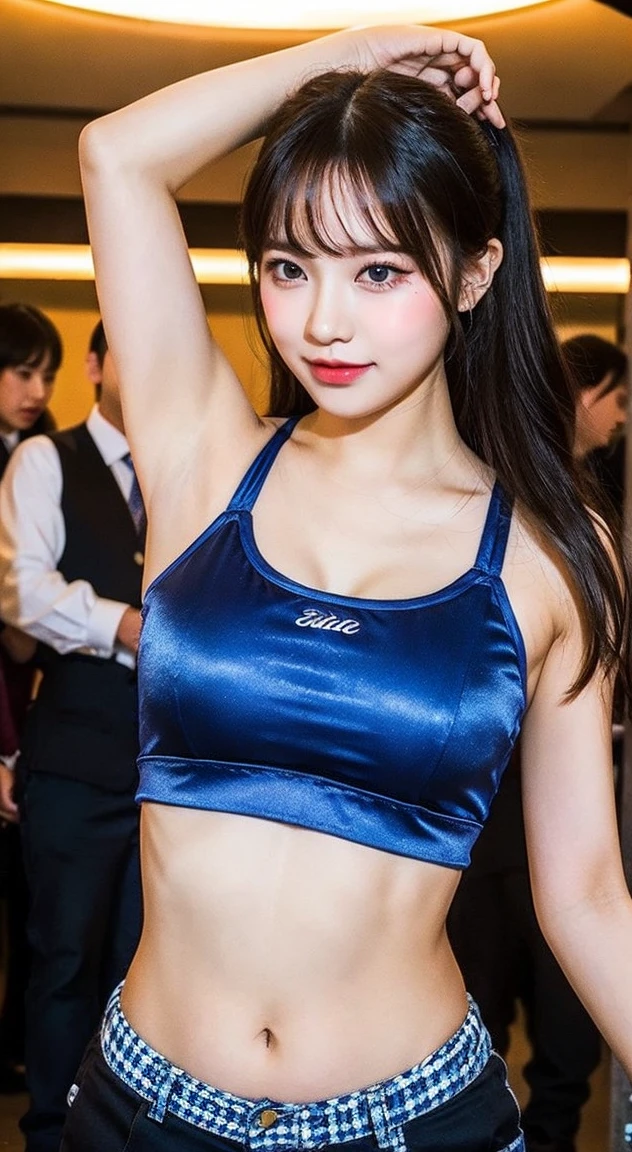 Big-eyed beauty，32 years old，(Pale skin）,necklace，choker necklace ,earrings 、frown:1.5、((Open your mouth and shout:1.3)) . ((close your eyes deeply:1.3)). ((Feeling very painful expression:1.2)),masterpiece，original photo，best quality，detail：1.2），,Endless Realism，High-granularity CG integration 8k， Full body image:1.5 (Sweat)(Sexy pose),Perfect slender figure (blue sports bra,Has deep cleavage:1.1) Tie up wavy short hair ,Kneel down and open your legs:1.3 Raise your hands high:1.5