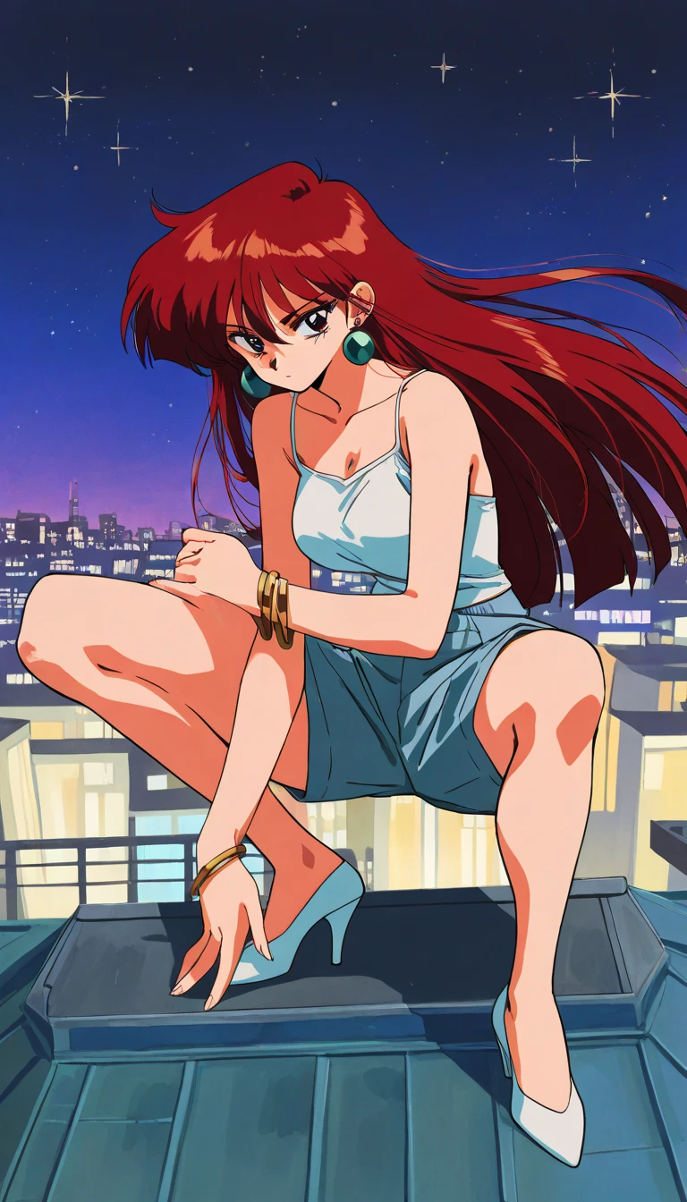 Madoka Ayukawa, 14 years old, bangs, 1girl, masterpiece, highest quality, disorganized, retro artstyle, 1980s \(style\)))), look viewer, (((full nude))), full blush, (((no Panties))),, Take a look here, (((nsfw))), view audience, nsfw, Genitals are visible,1girl, (((See here))), nsfw, (Japanese girl showing off genitals:1.1), look viewer, (((a girl, Flying in the air in a naked, from the knees up, overlooking the cityscape below,))),