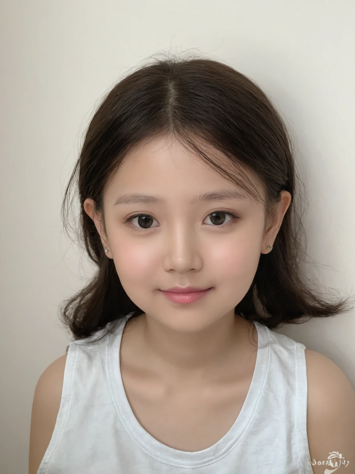 ((Thin Skinny)), 10 years old, baby face, adorable, 1 girl, (face to face), 10 years old, baby face, happy, half body portrait, (face details: 1), (eye details: 1), ((skinny breasts)). wearing transparent transparency long shirt, .. Cute posed. proportional body. Ultra High Res. realistic: 1.4, UHD