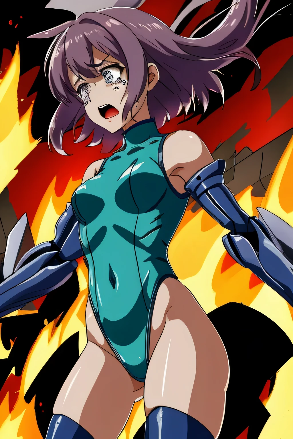 Female Combatant、Brown Japanese girl、Close-up of a girl in a red leotard、Red shiny leotard、Red boots、Red gloves、Saiyan Girl, wonderful, Nano Girl, Female body type, Inspired by Hiromu Arakawa, Anime Manga Robot!! Anime Girls, Fubuki, Full Body Suit, by Hiromu Arakawa、wonderful, silk, Beautiful and attractive anime teen, Anime Girls of the future, tears,Drooling,Pee,Sweat,Tongue out,incontinence,Peeing、Estrus、Eyes wide open,Estrus,Blushing,Nipples are ?????,Face is hot、Lust、Shot in the chest with a gun、Blood is flowing from my chest