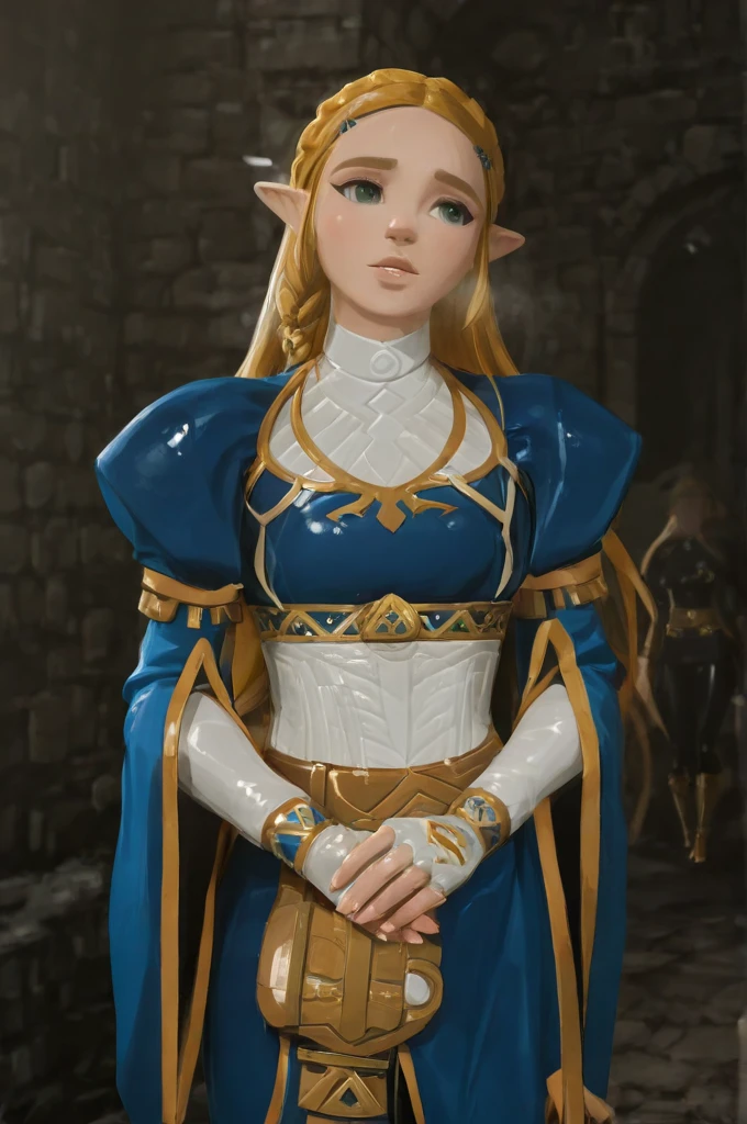 a close up of a cartoon of a woman in a blue dress, portrait of princess zelda, portrait of zelda, zelda botw, botw style, princess zelda, zelda style art, breath of the wild art style, botw, zelda with triforce, zelda, breath of the wild style, a portrait of link, from legend of zelda