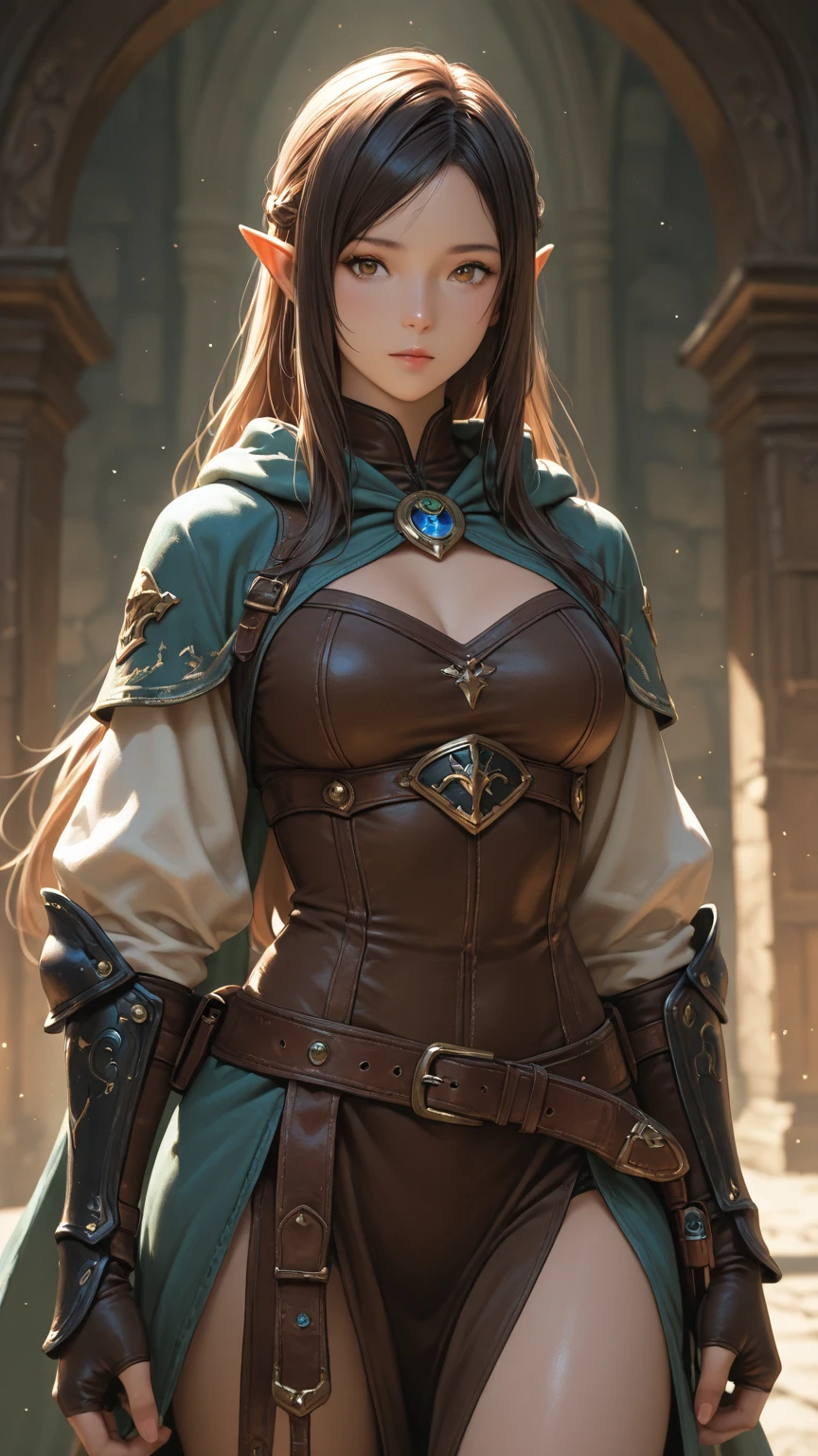 Elf beauty brown hair mercenary sniper mechanical warhammer style