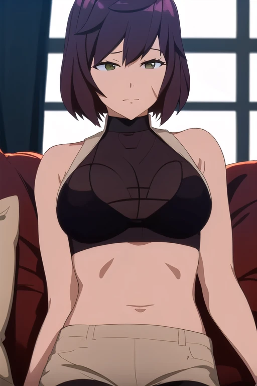 realistic, 1girl, Fubuki from one punch man, green hair, green eyes, big round breasts, pure white skin, shining eyes, (((naked)), parted lips, rouge, night,clear and detailed image sexy body (((hot)))((arms wide open))) seducing smile,sexy pose showing armpits , smelling armpits (((lying in bedroom))) smiling (((sexy body)))(((perfect body shape in the world))))(((wearing bra and shorts)))