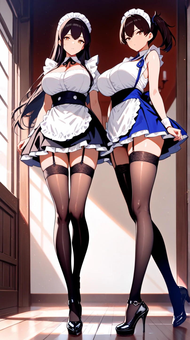 dark hair, cute, nice lingerie, perfect face, blue eyes, french maid, hand up lace skirt, underskirt view, skirt, raised leg, domineering look, view between the legs, lace panties, panties visible, hands on the edges of the skirt, panties peeking out, view from the under of the skirt, lace lingerie, panty view, sexy, smile, teasing look, spanking