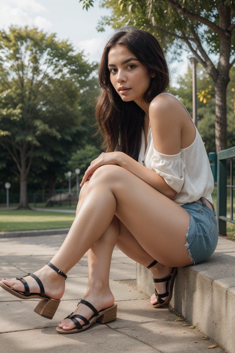 pretty lady MoonLay, sitting on a bench in a park with trees, in a park, in the park, full body view, nice legs, sitting on a park bench, in a city park, pretty face with arms and legs, long sleeve blazer leather jacket, gold mini tight skirt, huge breast under dress, beautiful legs, very beautiful slim legs, enormous thick thighs, very wide and very curvy buttock under tight skirt, crossed legs, legs crossed, juicy legs, at a park, upskirt, vagina flashing, realistic vagina, realistic tight mini skirt hemline when legs crossed, very beautiful long slim legs, beautiful slim legs, stiletto high heel