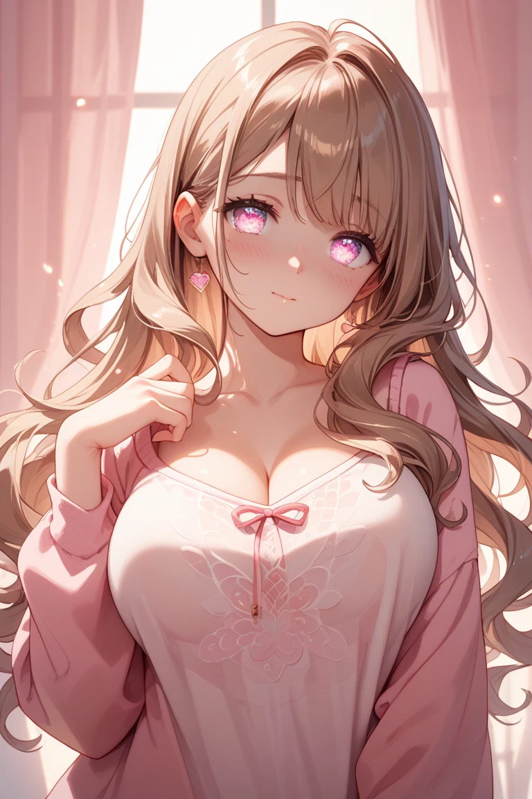 One girl, Long Hair, Simple Background, Pink eyes, Braid, Large Breasts, ribbon, anime,