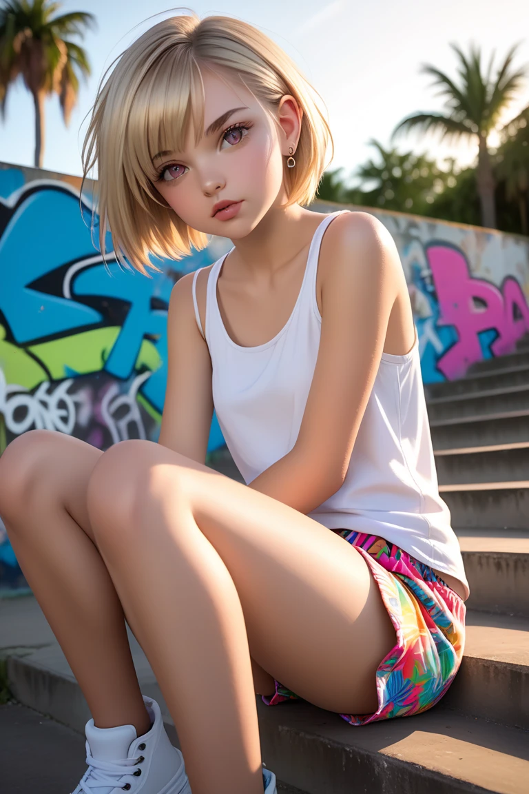 ((NFSR8k:1.15, Highest quality:1.10, masterpiece:1.10)), (Very detailed), (High brightness:1.3), (High Contrast:1.1), (High chroma:1.1), (Anime screenshots:1.20), (((A short and tall girl:1.30))), ((hair ornaments:1.2)), Silver Hair, ((Center-parted bangs that expose the forehead:1.10)), Green Eyes, skin, (((Short Hair:1.10))), (((Both sides up:1.10))), ((Beautiful Eyes:1.10)), (cuteeyes:1.10), ((Eye on the details:1.5)), (((Young girl big breasts:1.30))), (((Erect nipples))), (((Completely naked:1.30))), ((the body is slim:1.10)), ((blush)), ((Standing on tiptoes:1.5)), (Outdoor, Beach, Waterfront, Day), ((whole body:1.2)), (cute, Baby Face:1.20), ((Squat sit:1.10, Spread your legs wide:1.5)), (Shiny地skin:1.10), (Oil地skin:1.5), (((((The young girl grabs her right breast with her right hand.:1.50, The young girl grabs her left breast with her left hand.:1.50))))), (((Basic structure of the human body:1.50)))