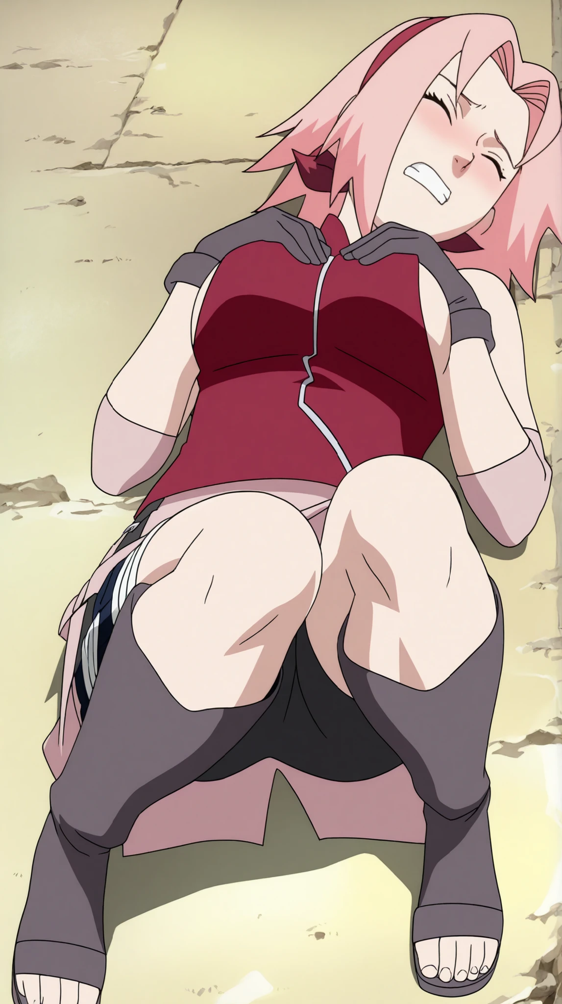 1 girl, sakura haruno, ((barnet))), puffy lips, thick lips, quadris largos, coxas grossas, huge ass, pain face , tears of pleasure, eeios naturais enormes, clivagem, mature mother, extremely tight thong bikini, arms up, big man, big dick, female penetrated, male penetrating, fertilization, impregnation, mating press, moaning, sex, sweat, sweating, cum inside, vaginal penetration, missionary sex, on te beach, blue sky