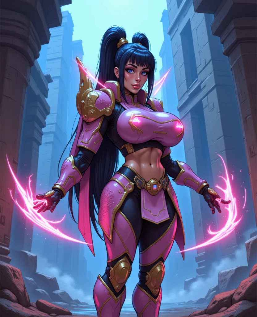 Super beautiful illustrations、female staff、muscular beauty、8K、(super super big breasts 1.5)、Muscle Murasaki Shikibu、Street Fighter,mortal kombat,mechanical suit,
