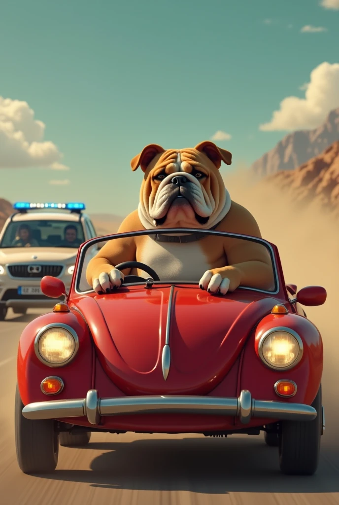 A muscular dog driving a car