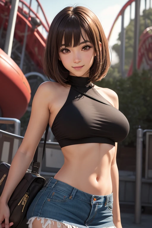 A dark-haired、short-hair、huge tit、gymnastic suit、Gymnasium、Embarrassed look