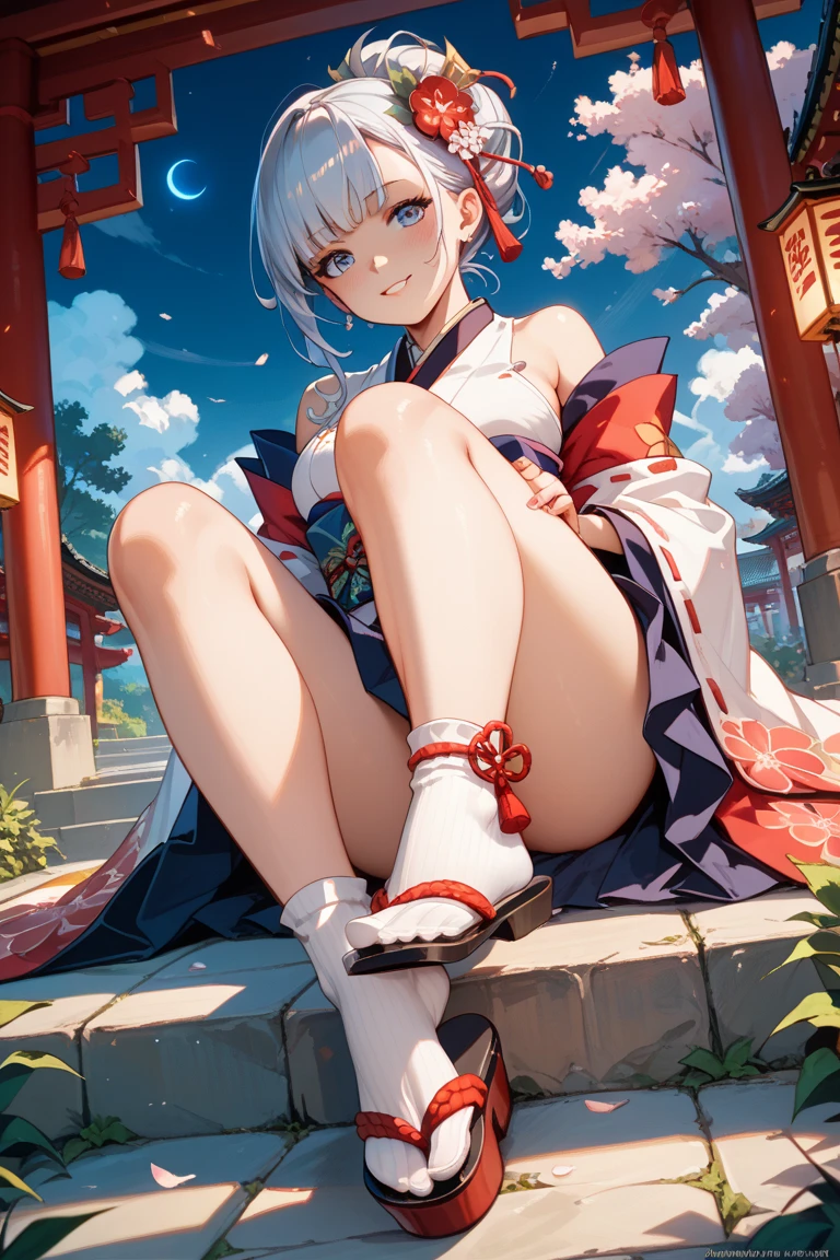 (masterpiece, best quality:1.5), (ultra detailed, high resolution, 8k, beautiful detailed, UHD, best anatomy), white hair, small breasts, 1 girl, barefoot, mirage caused by water vapor, Wandering in a mirage, open clothes, crop top, troubled expression, Impatient expression
