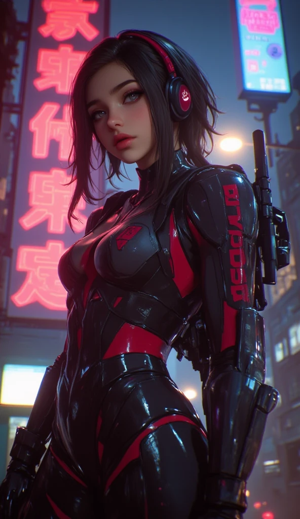 photo-realistic, (extremely beautiful Japanese boyish fat girl), professional motorcycle racer, trying to wear an extremely tight fitting motorcycle racer's outfits, at circuit at night, dramatic scene, masterpiece, (full body:1.3), very thin lips, beautiful eyes, Honda CBR1000RR, SHOEI helmet, large body, huge breasts