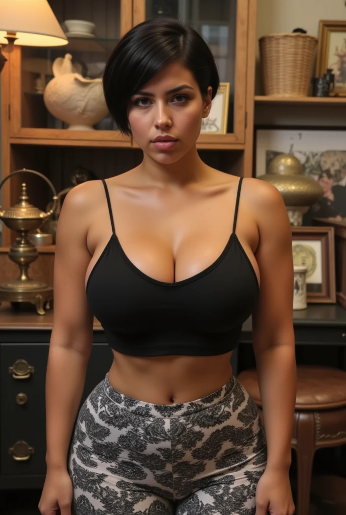 Thick woman with black short hair