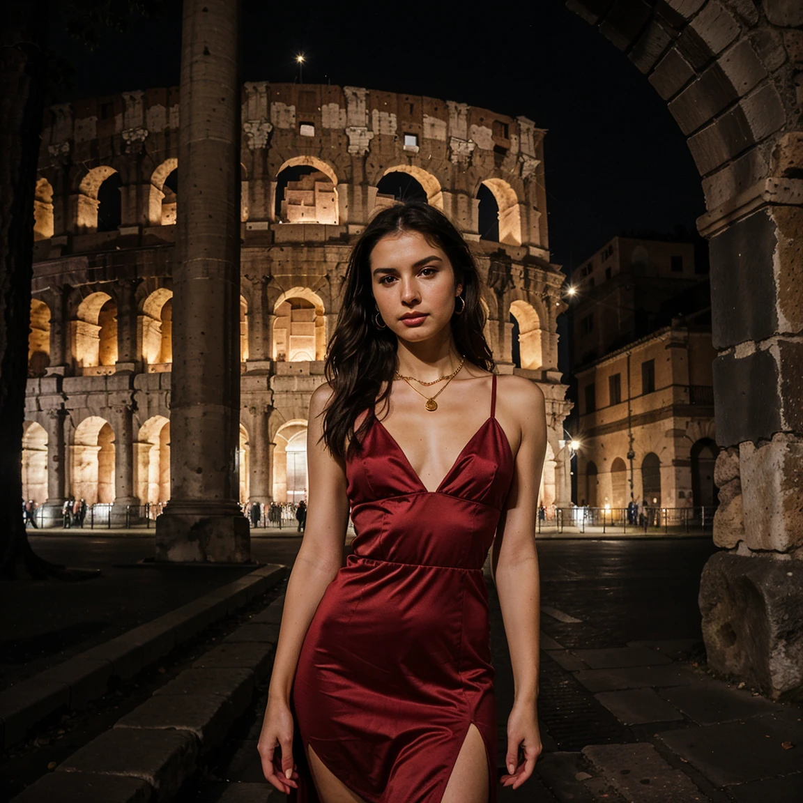 8K, RAW photo, high quality, realistic, full body photo, hips, 1 girl, in the Colosseum,