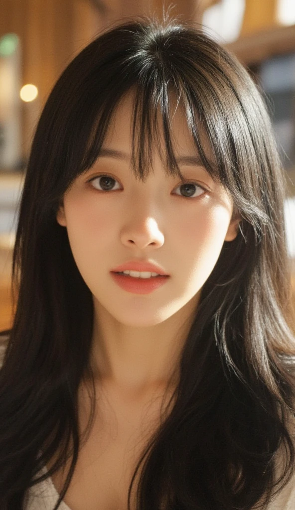 cute　beautiful woman　Japanese　High resolution　beautiful double　long black hair　natural makeup　sexy　Twenty year old girl　shy　korean style fashion　highest quality　masterpiece　perfect face