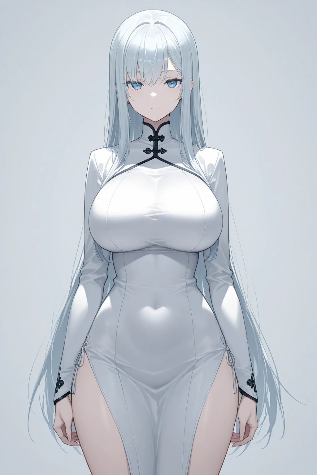 (masterpiece), (best quality), same girl posing in 2 different poses,(perfect face), long white hair, purple eyes, wearing a transparent white dress, medium boobs, sexy pose, slim body, (transparent background), (touching the ass), (charming), (full body pose), (rpg character design), nipples hard under clothes