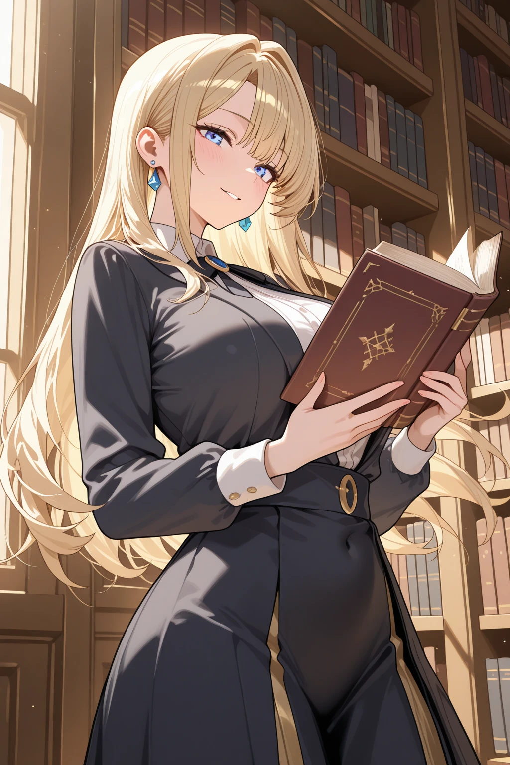 (high quality, high resolution:1.3), 4k, masterpiece, detailed background, library, rows of books, quiet reading areas, knowledge ,
BREAK
<lora:Saber_Alter-12:0.7> Saber_Alter, Velvet wrap dress, diamond bracelet, suede pumps, satin clutch , standing, upper body, cowboy shot, <lora:GoodHands-beta2:1.0><lora:GoodHands-beta2:1.0>