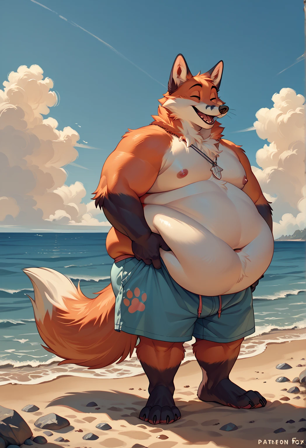 4k ultra quality, 4k full body view,(ultra high detailed body),((kemono)) wolf,by mystikfox61, by glitter trap boy,feral paws, by bebebebebe,by morethreedee, by seibear,(thick thigh),(chubby thigh),thicc thigh,thick legs,chubby legs,thicc legs,massive butt,enomorous thigh,massive thigh,massive legs,thick lower legs,wide legs,(detailed thigh),(wide thigh),fluffy belly sharp nails,((sfw)),(ultra detailed face),detailed eyes,big tail,fluffy tail,(detailed tail),enomorous tail,bigger tail,huge tail,volumetric light,big paws,(thick paws),fluffy paws,furry paws,enomorous paws,(bigger lower body),(long legs),master works, super fine, 4k resolution, high quality,high picture detail,dark fantasy,illusory engine, Masterpiece,front view,faint lighting,enomorous belly,ultra hyper belly,wide body,wide chubby face,enomorous body,(wearing oversized jacket),wearing T-shirt,tight T-shirt,white T-shirt,wearing shorts,tight shorts,big bulge,very (bloated belly),big belly,standing in pool,male fox,detailed belly,enomorous body,wide body,side view