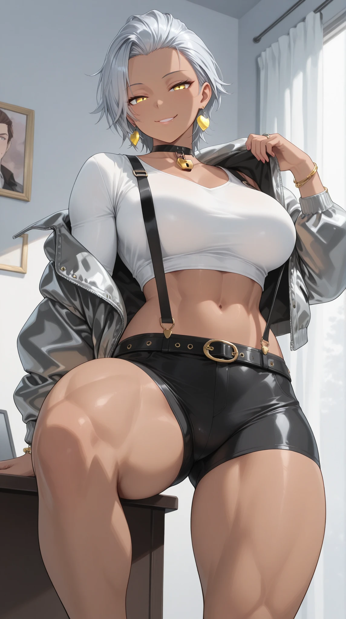 ((((((1 chico)))))), Pelo corto negro esponjoso, figura delgada, ((pale skin)), Ojos verdes, dead expression, ambiente de sala de estar, cocky seducer, camiseta negra corta, very small red thong, muslos grandes, cintura muy delgada, ((trasero extremadamente grande)), tope de burbuja muy grande, bulto, muslos altos, rubor, Caderas anchas