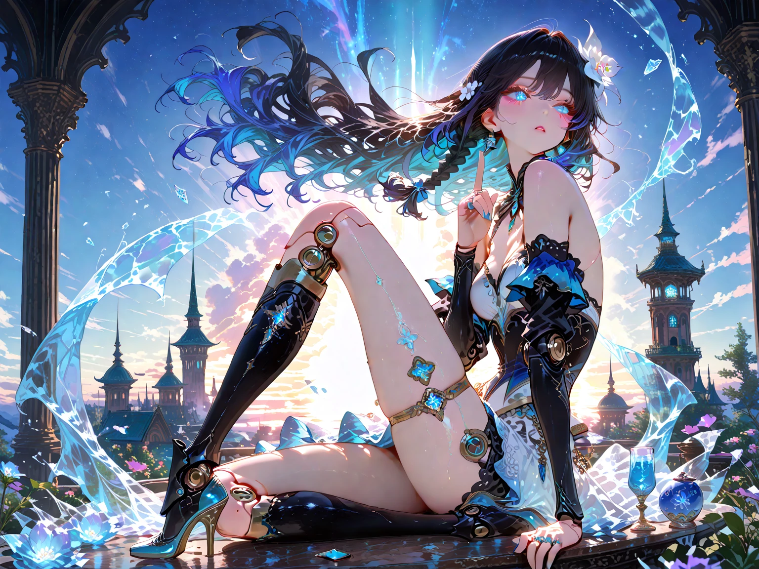 （（best quality））， （（masterpiece））， （（Realist））， portrait，1 girl，（（whole body））， celestial body， god， 女god， light particles， Halation， looking at the audience， Steadfast Eyes God， bare shoulders， thoracic duct parietal lobe， poker face，（bioluminescence：0.9 girls 5）ocean， bioluminescence， Energetic， rich and Farbeful，Farbe，（bioluminescence， bioluminescence），（beautiful composition）， Cinema lights， wheels within wheels， （1.4 girls）， whimsical，