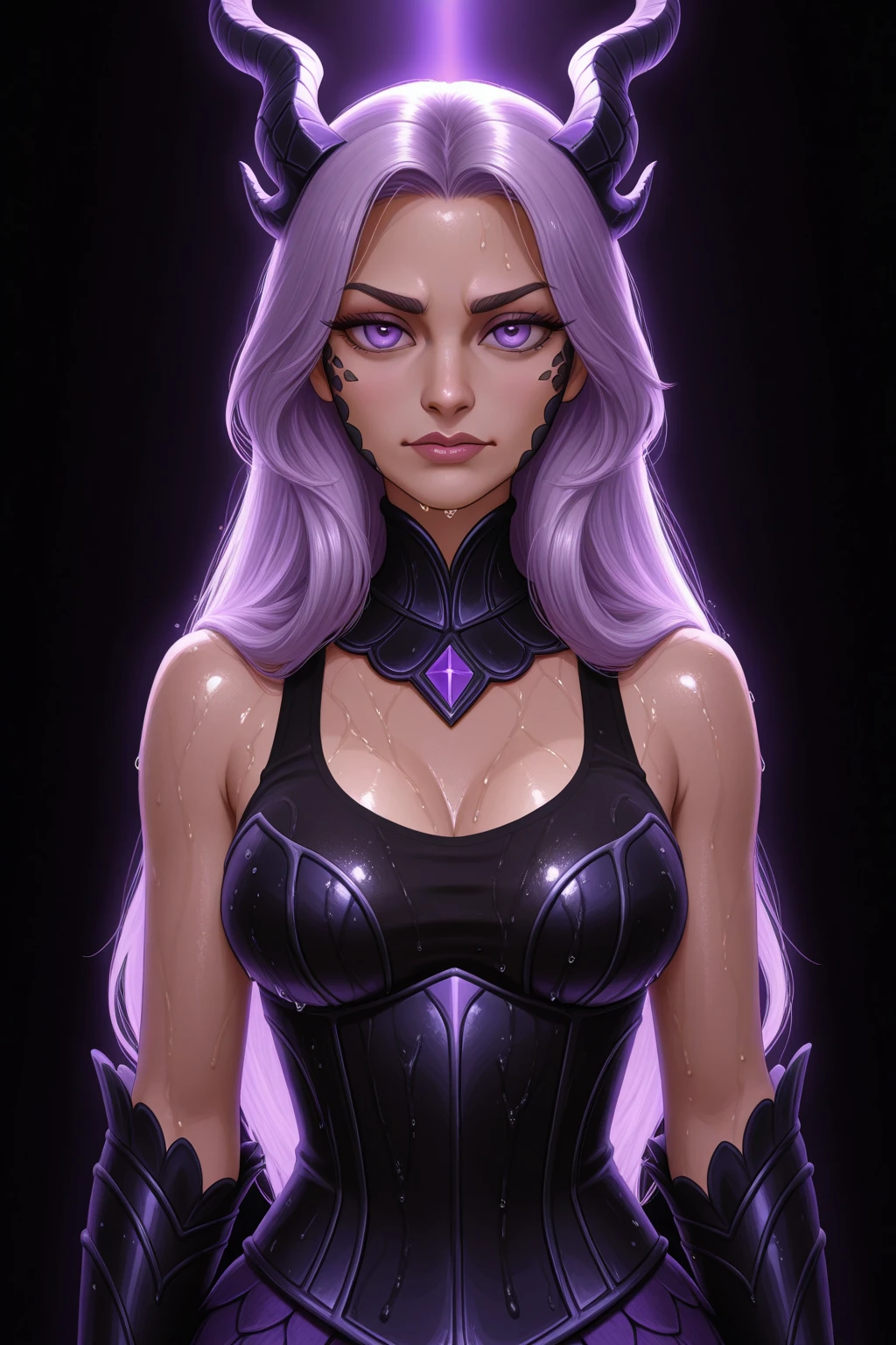 Close-up of a woman with purple hair holding a purple light, Présauge de Valorant, Portrait de Jinx dans Arcane, Valiant character, Style artistique obscur, KDA, peint dans le style Arcane, Sombra d’Overwatch, Samira de League of Legends, sauge ( valorant ), Tendance sur ArtStation
