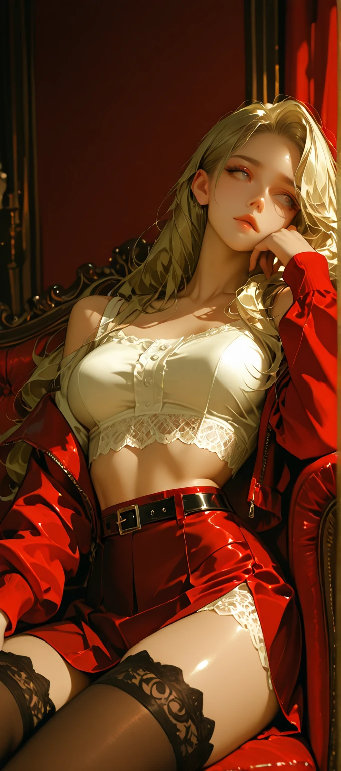 masterpiece, ,(solo:1.1), perfect face, (bright lighting:1.2),beautiful detailed eyes, extremely detailed face, perfect lighting,masterpiece, best quality, ((mature female)), ((medium breasts)), 30yo female, 1girl, red lips, provocative, slim waist, tease, lips, lipstick, red lips, red lipstick, woman, bold lips, thick lips , natural breast, hot pose, full body, blone, blonde