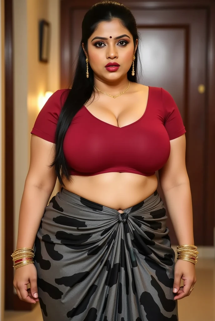 Shrabanti Chatterjee bengali actress beautiful actress sexy curvy plus size model woman in a different red black yellow color Off-shoulder Dress, manga mala necklace ornament in necklace for wedding, Head Jewelry for wedding, busty, small curvy, mid body shot, round belly, thick body, outdoor village background, Aegis Amaterasu Embroidery