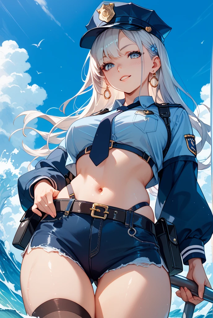 ((((masuter piece、top-quality、Healthy images、Long body、large full breasts、Brown skin color、Silvery hair、Long hair、Blue glowing eyes、Dynamic Poses、A look of shame、tshirts))))、(((Very marked camel toe)))、sea side、Happy look、(((((Black skin))))),((((darkskin)))),((sun burn))、Realistic skin type、an anime girl、Detailed Digital Anime Art、A seductive anime girl、extremely detailed art germ、a hyperrealistic schoolgirl、Ilyakukvshinov、Smooth Anime CG Art、Ultra Realistic Woman、ig model、ArtGerm、photo-realistic anime girl、digital anime art