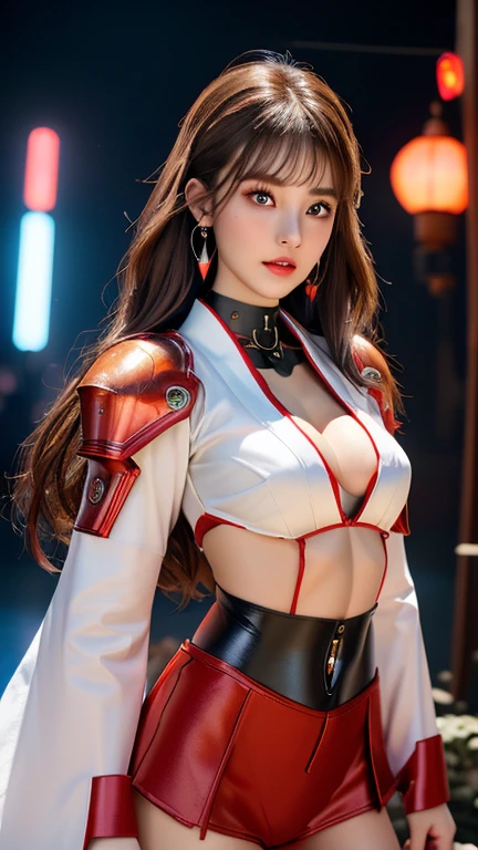 <lora:amberGenshinImpact_flexibleV1:1.01>,masterpiece, best quality, soft lighting, absurdres,1girl,looking at viewer, solo, smile, goggles on head, amber \(genshin impact\), brown eyes, brown hair, long hair, red hair ribbon, brown short shorts, leather gloves, pouch, thighhighs, white boots, medium breasts, shrug \(clothing\),(photorealistic:1.2),(closeup:1),detailed hair,shiny skin,(large pupils:1),detailed eyes, pureerosface_v1:0.3, (cleavage:0.2), red jacket,brow short,castel background,street,