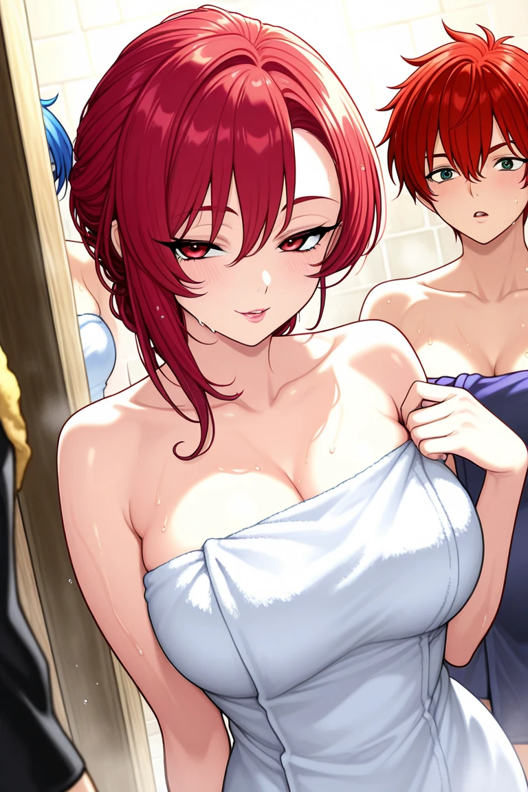 The man has red and white hair and the woman has mermaid blue hair