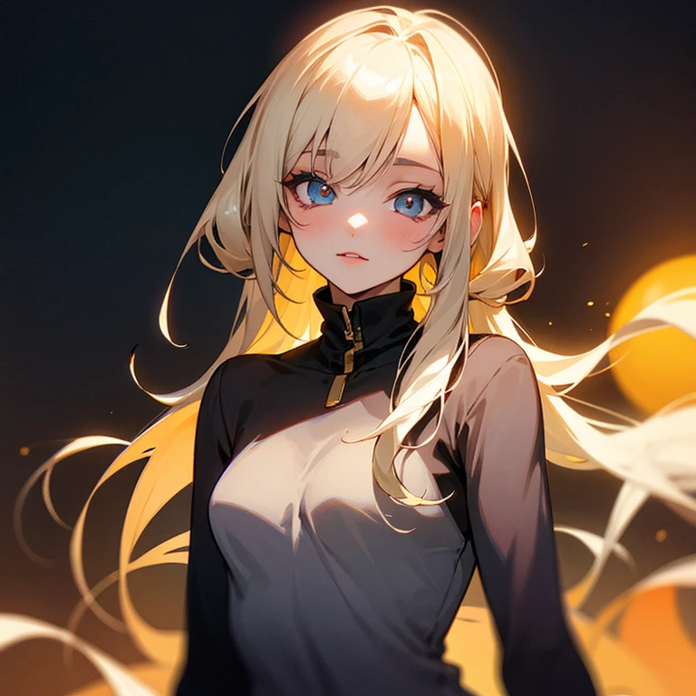 1 girl, solo, superlative, masterpiece, white long curly hair, golden eyes, black clothes, looking at viewer, upper body, hair, pale skin, looking at the audience