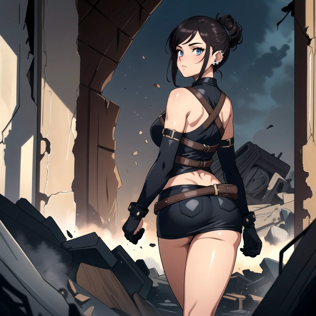 full body, whole body. loincloth standing, hands on hips full body, 1solo (girl). slave fighter, metal sandals, choker, big belt, view from below, feet together, bracers, tiara