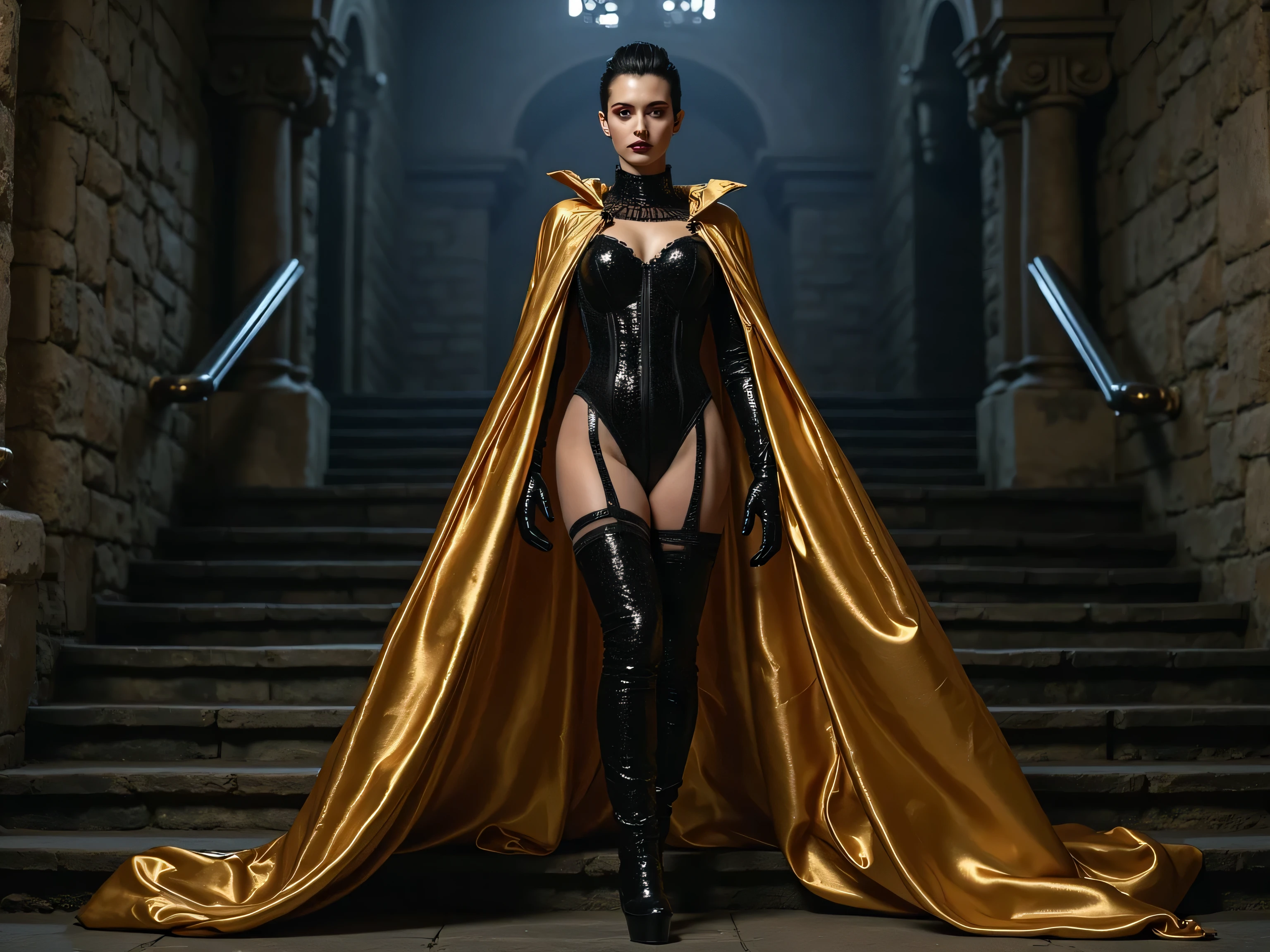 photo of busty woman with long, slim body, wearing ruanyi022, walking through the ominous main hall of dark cathedral, (with hooded cultists lining her path:1.2), each holding a flickering candle that casts haunting shadows on the ancient walls, chilling atmosphere, the cold whispers that echo through the vast space, (wide angle, cinematic establishing shot, volumetric lighting, special effects, color grading, layered depth, parallax effect, soft focus foreground), full body framing
<lora:killing nun_v1:0.8>, (masterpiece, photorealistic:1.2), high quality, intricate details, highly detailed background, 8k