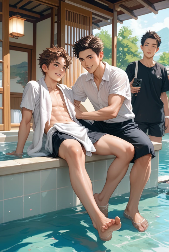 Two boys swimming in shorts,swimmingpool