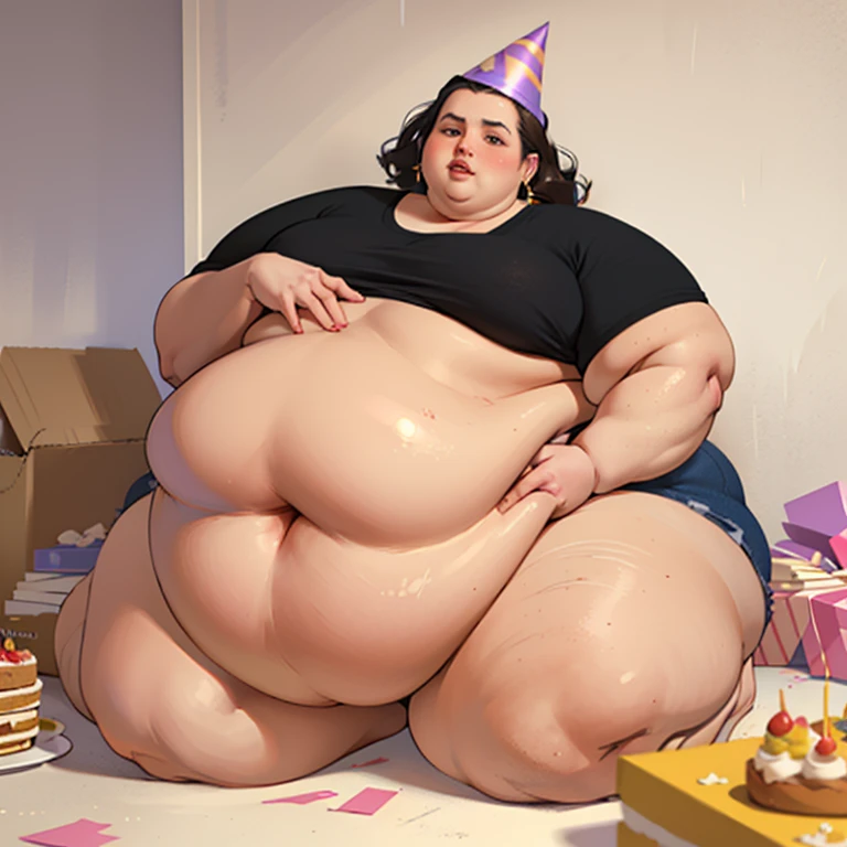 A Sideview elegant photo of a young beautiful redhead bbw with soft fat belly, wide fat obese hips, thick fat legs and fat arms, cute pretty face, small breasts, blue eyes, freckles, in a purple covering detailed beautiful dress Wearing jewelery and golden female watch, sitting and playing a grand piano in an opera