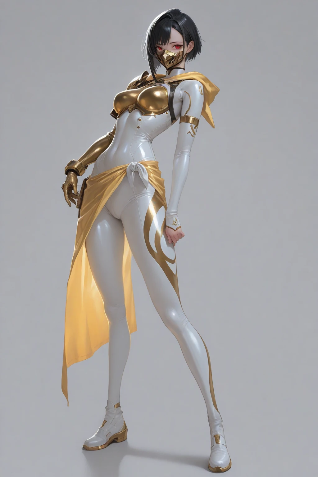 masterpiece, full body,1girl, colored skin, (white skin:1.4), ((bald head)),walking Away, large breasts, (large ass:2.0), intricate gold jewelry, (pasties:1.5), gold armlet, detailed background, cyberpunk bar, whitefire lights, dystopian future, ((shiny skin)), glistening skin, huge breasts, toned back muscles, beautiful light matter, detailed eyes, detailed face, mature face, athletic body, looking at viewers,full body, light smiles,((tiny breasts:1.4)), detailed skin, colored skin(white skin:1.7), (((bald))), mature body, tall body,seductive body,medium big breast, medium thigh,((skinhead)), detailed clothes BREAK desert and skull backgrounds, holding only one long and thick light scepter,((gigantic asses:1.3)), highly saturating beams, holy ceremony, halo, golden and red spark dazzling around, holy magic circle, crown , golden majical lightning, best quality, masterpiece, trending on Art station,BREAK,Detailed,Realistic,4k highly detailed digital art,octane render, bioluminescent, cinematic lighting BREAK 8K resolution concept art, realism,by Mappa studios,masterpiece,best quality,official art,illustration,ligne claire,(cool_color),perfect composition,absurdres, fantasy,focuse, white and gold color palette,(((stands on cracked pedestal))), (gold ass)(gold breastplate)