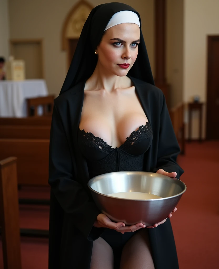pretty blonde woman , nun veil  , cooking , food ,8k ,realistic