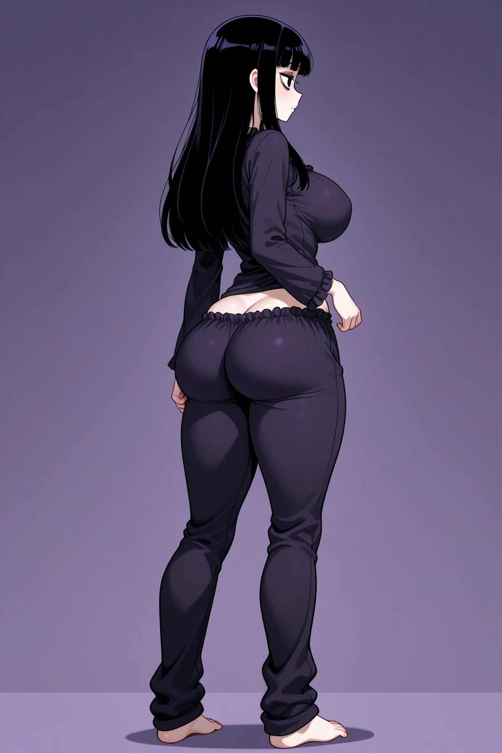 ((melhor qualidade)), ((obra de arte)), (detalhado), uma mulher adulta, olhando pro espectador, rosto perfeito, quadris largos e macios, focus on glutes, big, soft glutes, seios macios, seios lindos e marcados, back view, blusa banca, hidden hands, magra, shy, corada, em plano de fundo VAZIO, seios grandes, linda, duplo v, black pants, vergonha, perky glutes, cabelo loiro, olhar com vergonha, corada, sexy, sexy, garota de anime com bunda grande em shorts de couro preto e blusa preta, fofosexyrobutts, Oppai, curvando-se, Coxas grossas, Oppai, estilo de anime ecchi, detalhes finos. linha de frente das meninas, ecchi, Oppai proportions, (SFW)