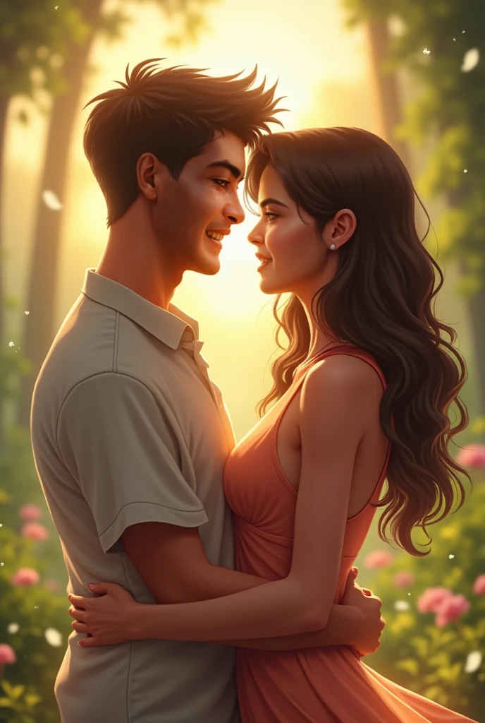 A man and a woman sitting and hugging are lovers