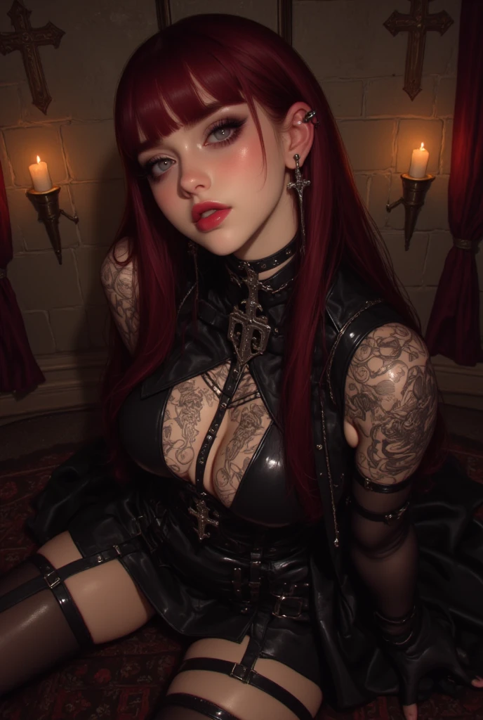 arafed woman in a corset with a chain around her neck, imvu, second life avatar, goth girl, upper body avatar, neo goth, lblsck hair, inspired by Rowena Meeks Abdy, gothic girl, gothic harts, goth style, goth, bubble goth, true goth, lilith, sultry expression