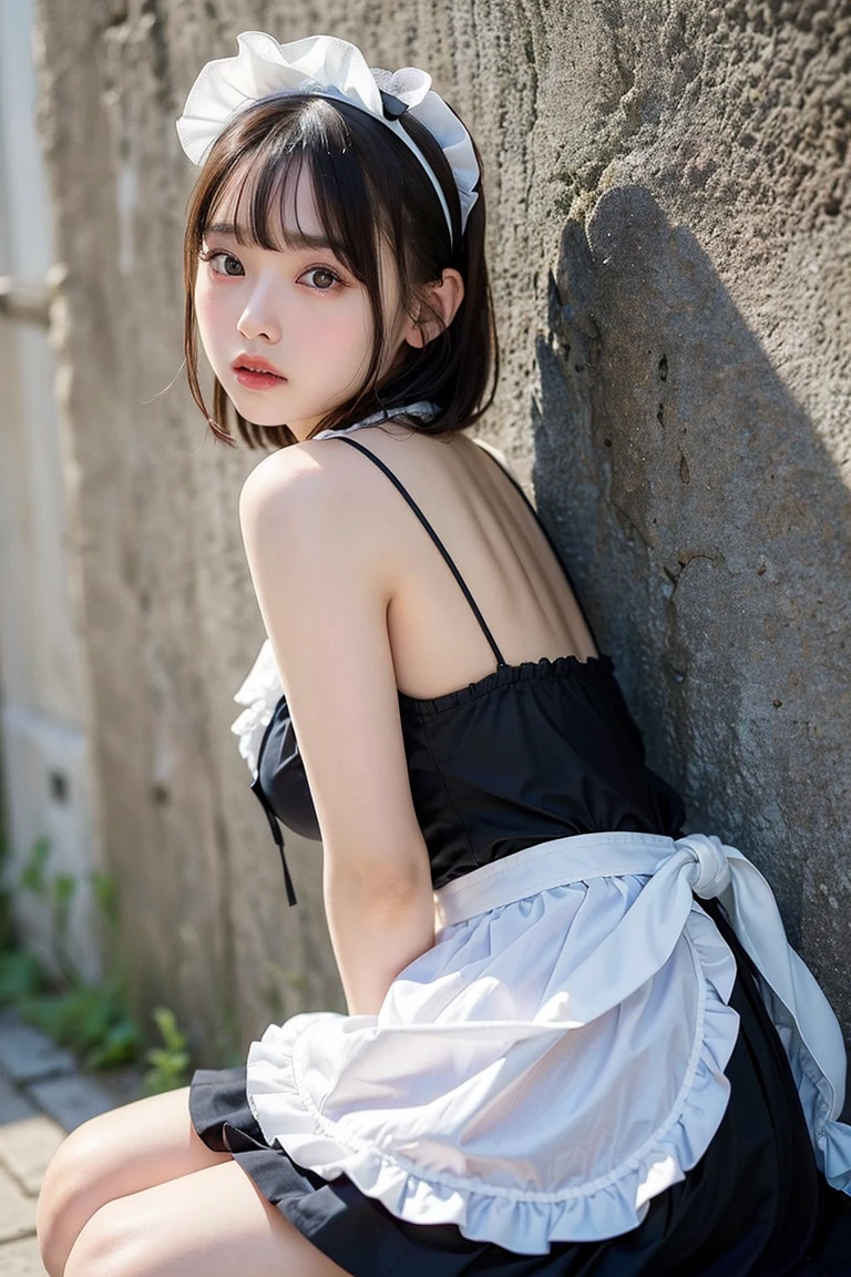 masterpiece, Highest quality, Ultra-high resolution, Highest Resolution, Very detailed, Professional Lighting, Gray Light Lighting、Low angle from below、Old house in Japan、Blowing steam into the landscape、Fog in the landscape、Foggy、Beautiful woman, Small face、White skin、very cute、17 years old、Bright smile、(Black Hair、Medium Hair、Fluttering Hair)、(Black Sailor Suit)、Long, slender legs、Beautiful hip line、Beautiful spine、My back is hunched、Tight waist、JK Black Skirt 、Tight pleated skirt、Hip line emphasis、Black socks、Brown eyes,Face is a little red, Beautiful breasts、Her chest is an A cup、Perfect hands、Shoes are loafers、Black knee-high socks