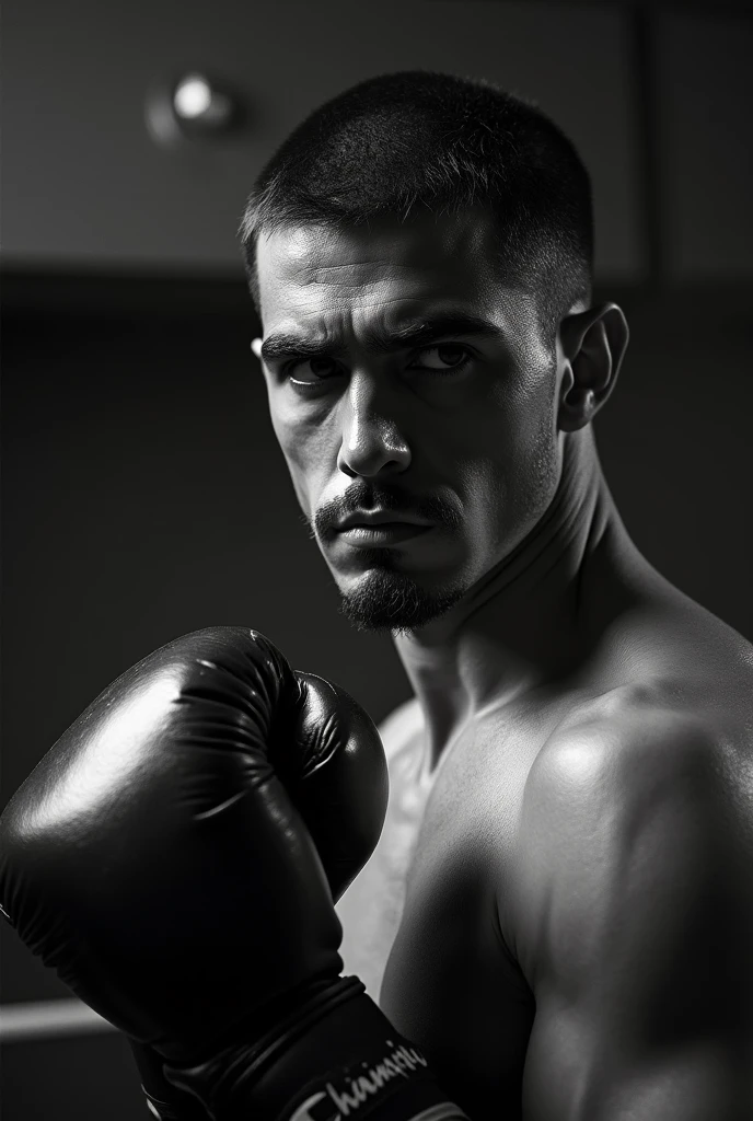 (masterpiece, top quality, best quality, official art,beautiful and aesthetic:1.2),(4k,8k, best quality,masterpiece:1.2),(((white background))), solo,Boxer, with muscular and powerful physique, holding black boxing gloves in both hands, represents a male boxer. The character has a clear and accurate structure, modern realistic representation, and consistent lighting that looks natural and believable.
