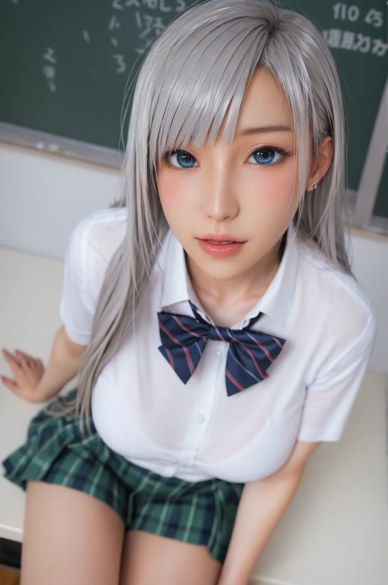 alicedelish, 1girl, hot school girl, short skirt, no top, medium breasts, beautiful face, black eyeliner, (masterpiece)