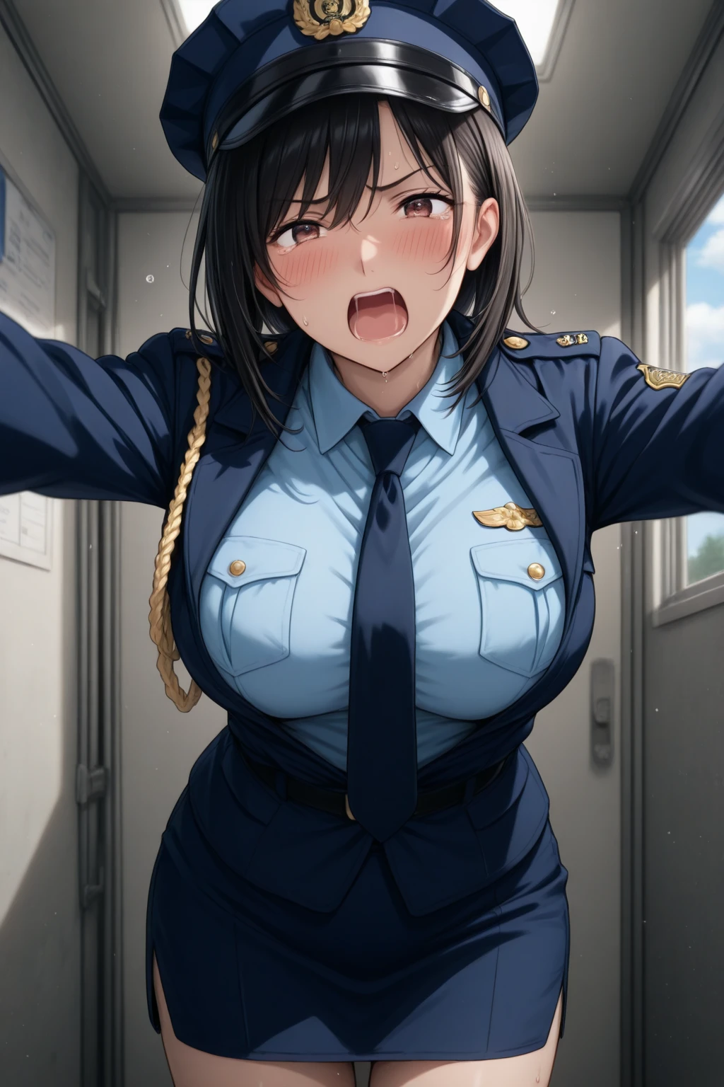 female police officer、トイレでマスターベーションをするfemale police officer、woman feeling pleasure、big breasts