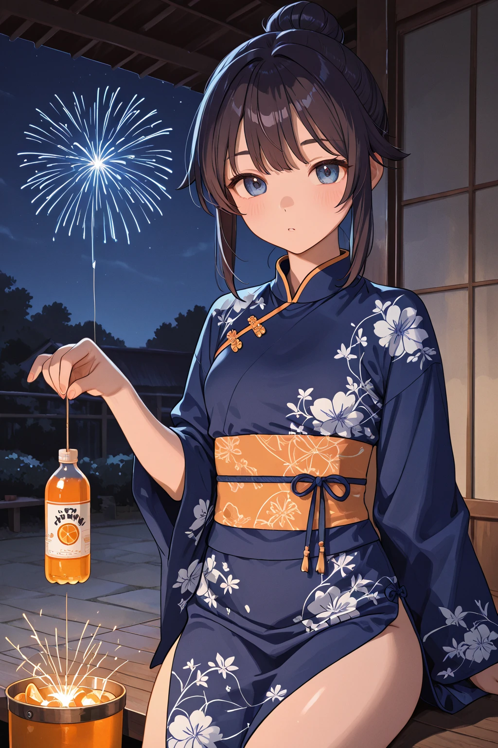 最high quality、Best image quality、masterpiece、With a girl((cute、20-year-old、Best Bust、Medium Bust、Beautiful Blue Eyes、Spread your chest wide,Black Hair、ponytail、Disheveled Hair、thin、Highest Valley、Red yukata、smile、Beer を持つ、Drunk))high quality、Beautiful art、background((night、festival、stall、Fireworks、Beer )),Tabletop、Exquisite design、Visual Arts、Written boundary depth、Best lighting、Highest detail、8k