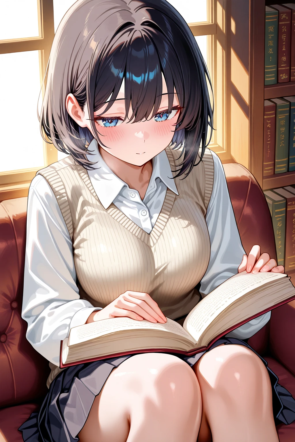 Japanese、One high school girl、Looking down、Short Hair、Short sleeve T-shirt、Very short skirt、Sitting in a chair、Reading a book、Desk in my room、Barely、looking at reference books、Serious expression、Sweating all over the face、The gaze is looking down、Not looking at me、